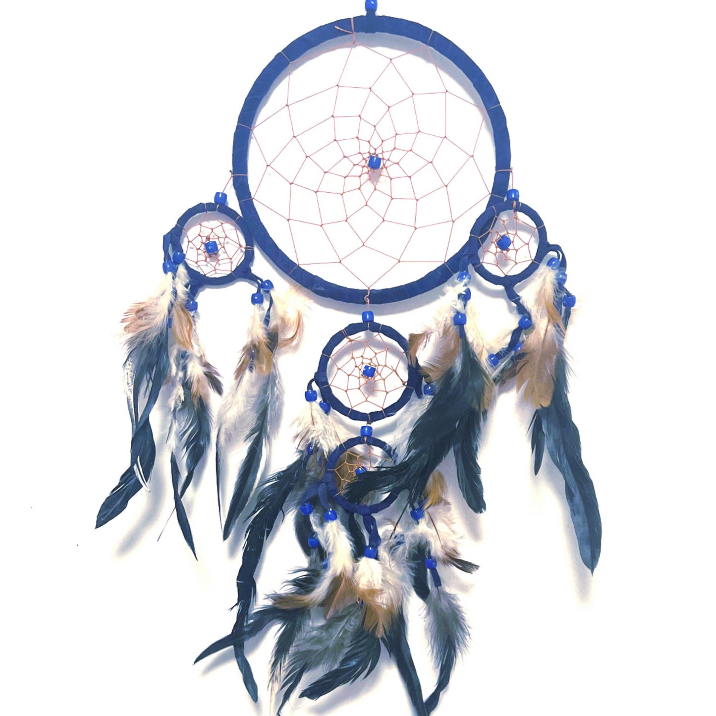 5 PIECES LARGE BLUE LEATHER SUEDE ROUND DREAM CATCHER