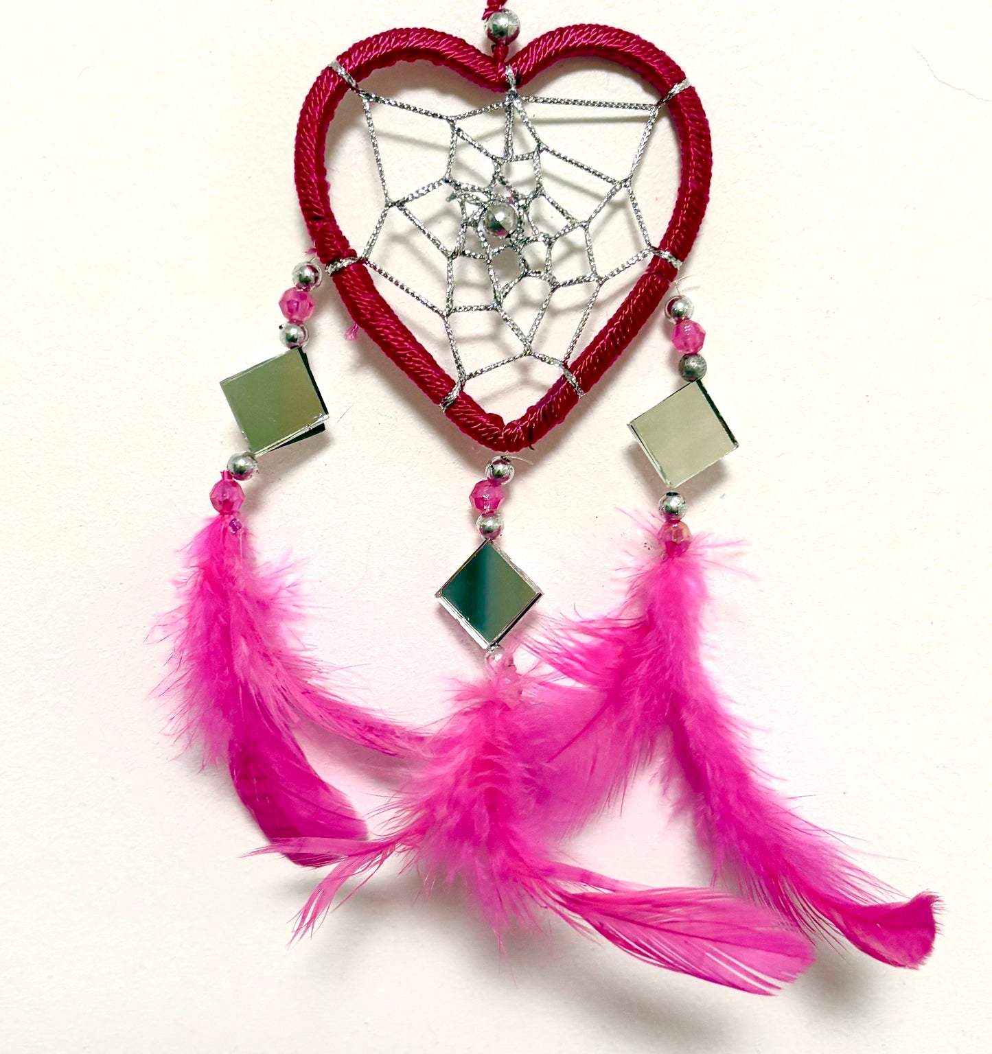 SMALL RED HEART DREAM CATCHER WITH MIRRORS