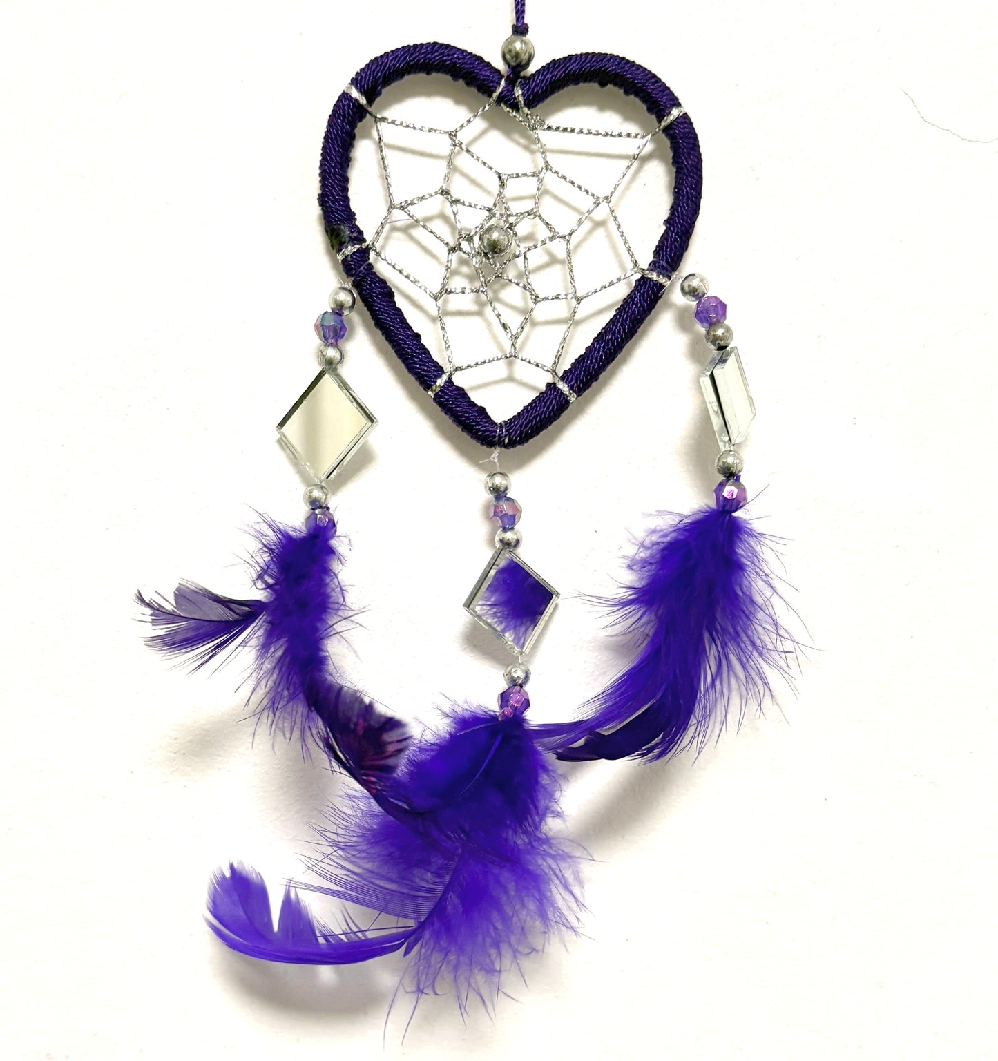 SMALL PURPLE HEART DREAM CATCHER WITH MIRRORS