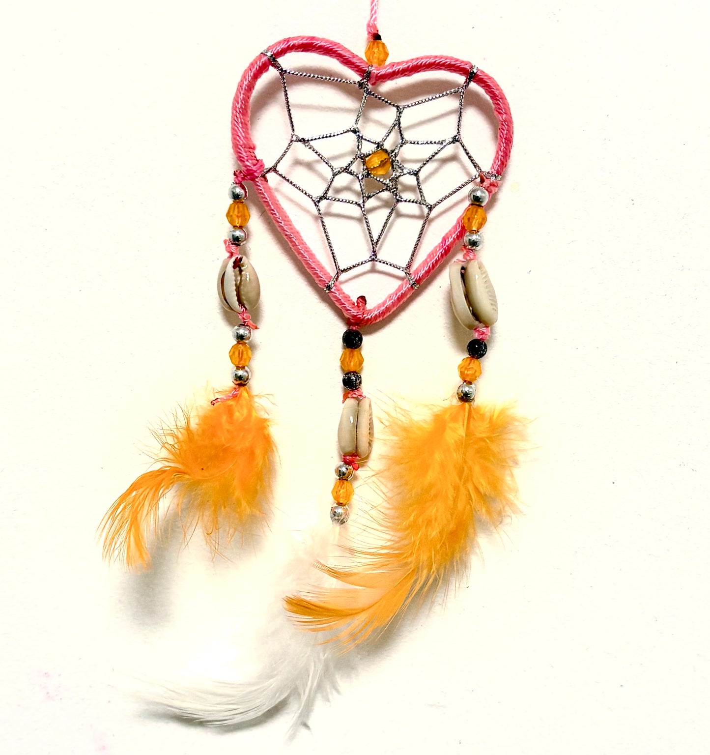 SMALL PEACH HEART DREAM CATCHER WITH SHELL BEADS