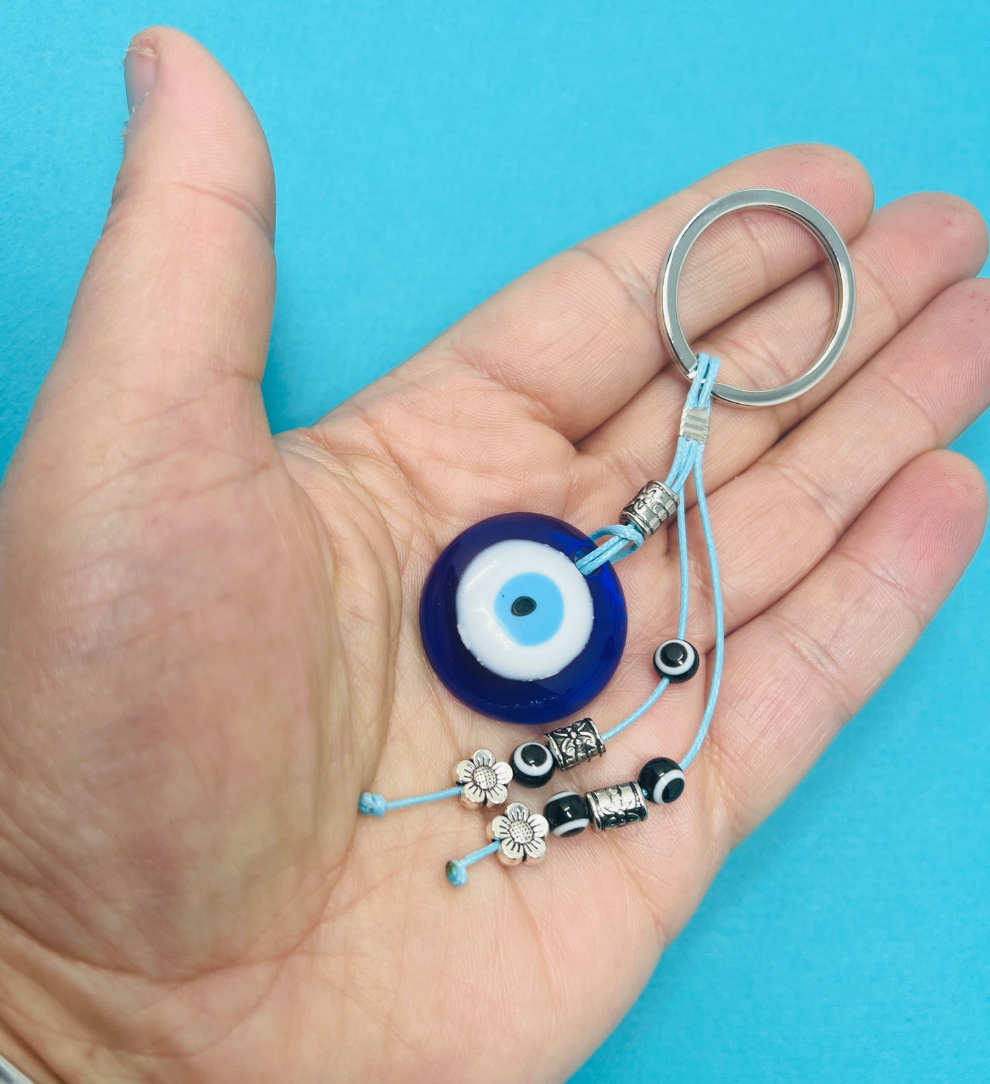 Evil Eye Keyring With Beaded Charms Turkish & Greek Protection Symbol
