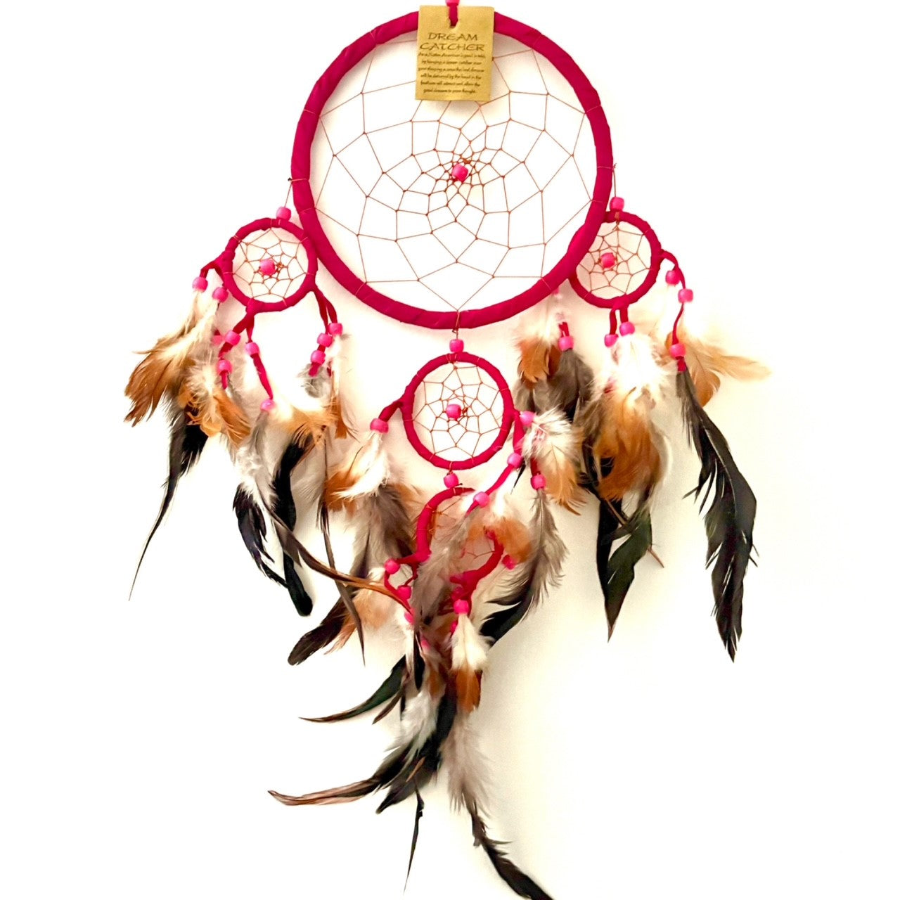 LARGE FUCHSIA PINK SUEDE LEATHER ROUND DREAM CATCHER