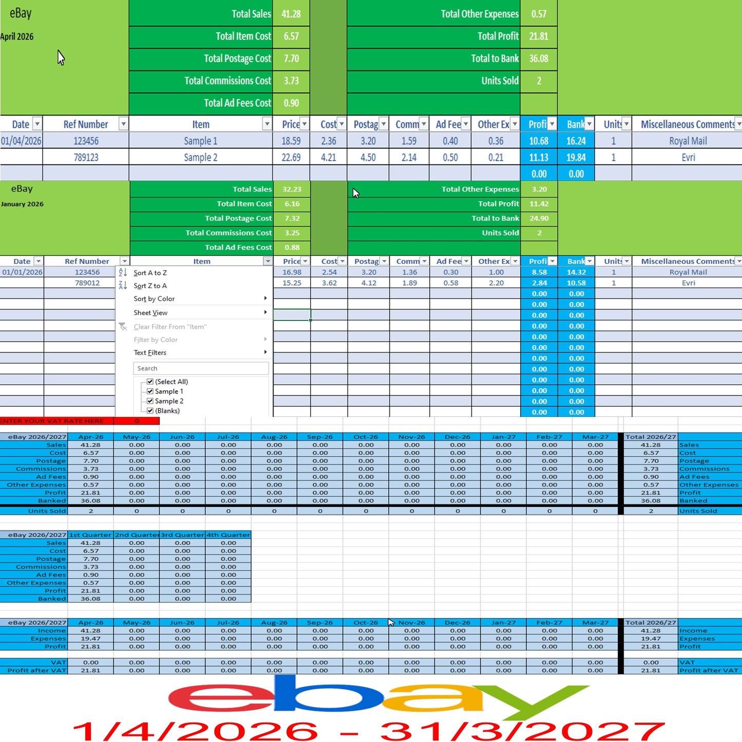 eBay Accounting Spreadsheet Software