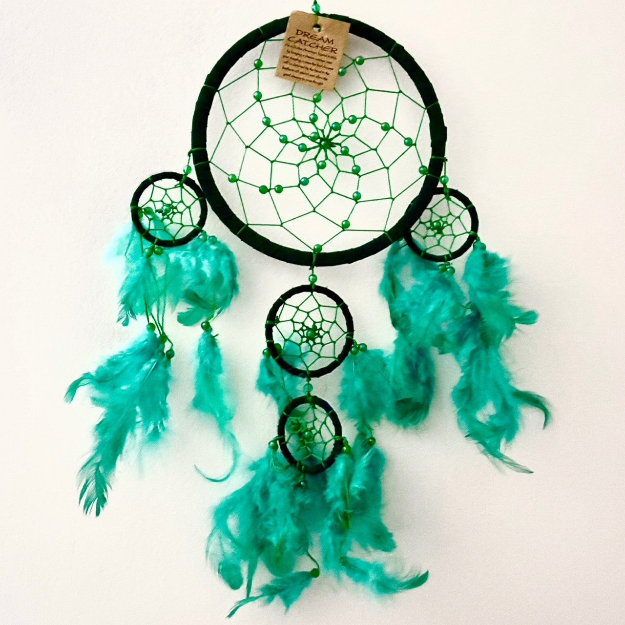 LARGE GREEN LEATHER SUEDE ROUND DREAM CATCHER