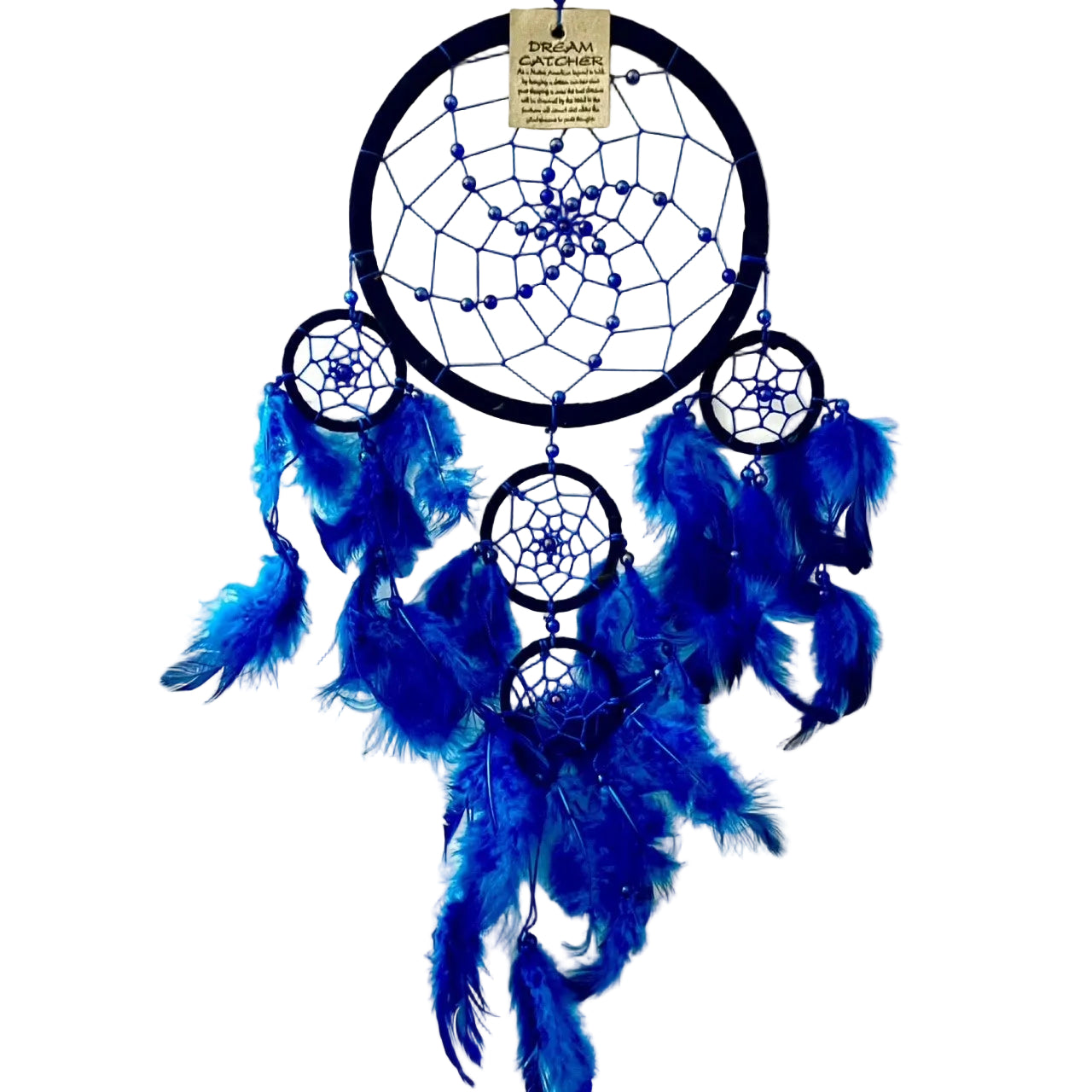 LARGE BLUE SUEDE LEATHER ROUND DREAM CATCHER
