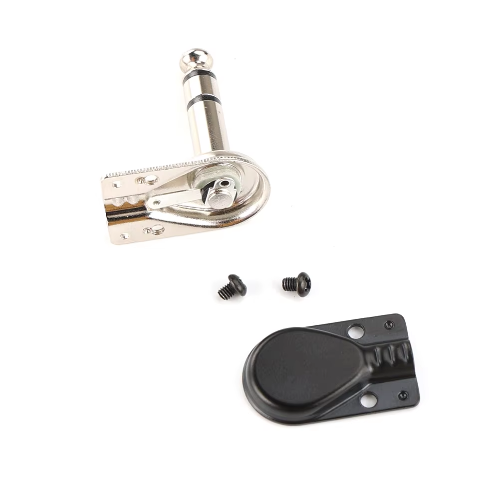 2 x Black Pancake Jack Plugs Nickel Plated Mono Right Angle 1/4 inch Connectors