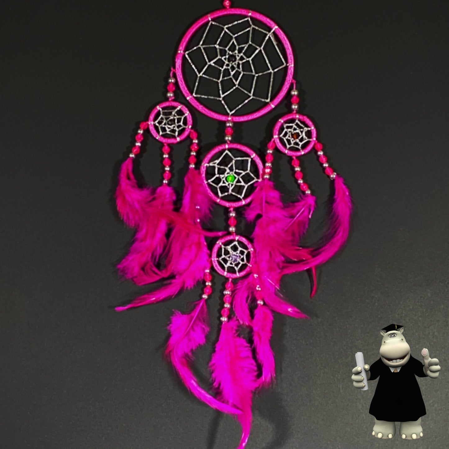 PINK SILVER BEADED DREAM CATCHER