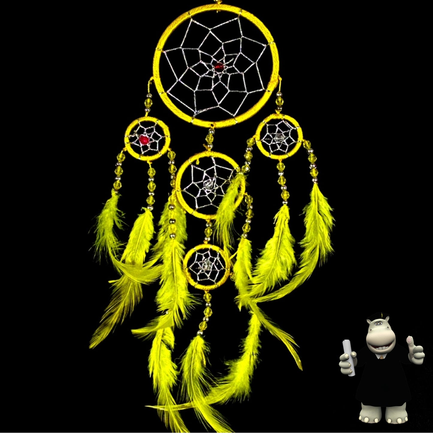 YELLOW SILVER BEADED DREAM CATCHER