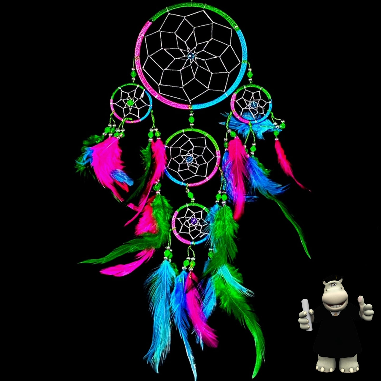 FUCHSIA PINK GREEN TURQUOISE DREAM CATCHER
