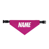 Personalized Clip-On Pet Bandana — Custom White Name Script Pink Material