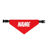Personalized Clip-On Pet Bandana — Custom White Name Script Red Material