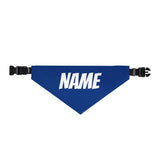 Personalized Clip-On Pet Bandana — Custom White Name Script Blue Material