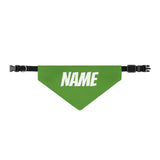 Personalized Clip-On Pet Bandana — Custom White Name Script Green Material