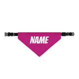 Personalized Clip-On Pet Bandana — Custom White Name Script Pink Material