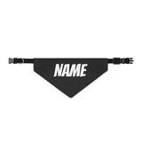 Personalized Clip-On Pet Bandana — Custom White Name Script Black Material