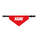 Personalized Clip-On Pet Bandana — Custom White Name Script Red Material