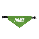 Personalized Clip-On Pet Bandana — Custom White Name Script Green Material