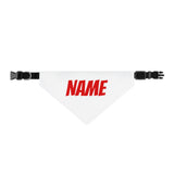 Personalized Clip-On Pet Bandana — Custom Red Name Script White Material