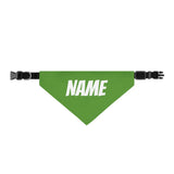 Personalized Clip-On Pet Bandana — Custom White Name Script Green Material
