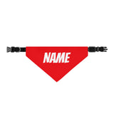 Personalized Clip-On Pet Bandana — Custom White Name Script Red Material