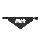 Personalized Clip-On Pet Bandana — Custom White Name Script Black Material