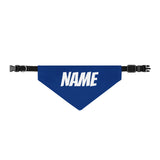 Personalized Clip-On Pet Bandana — Custom White Name Script Blue Material