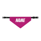 Personalized Clip-On Pet Bandana — Custom White Name Script Pink Material