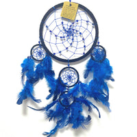 LARGE BLUE SUEDE LEATHER ROUND DREAM CATCHER