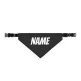 Personalized Clip-On Pet Bandana — Custom White Name Script Black Material