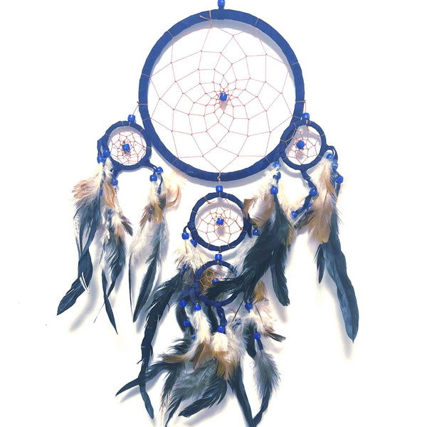 LARGE BLUE LEATHER SUEDE ROUND DREAM CATCHER