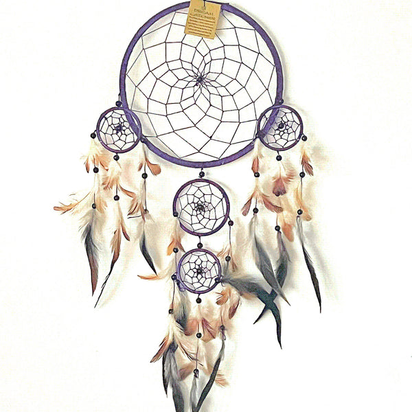 EXTRA LARGE PURPLE LEATHER ROUND DREAM CATCHER 22cm (8.5INCHES) WIDE