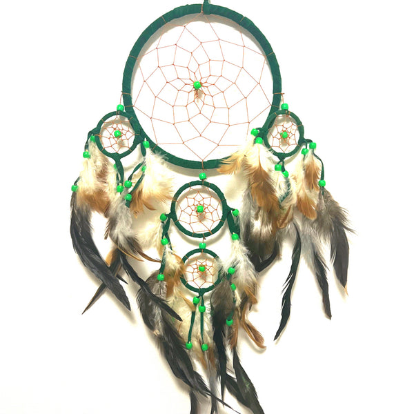 LARGE GREEN SUEDE LEATHER ROUND DREAM CATCHER