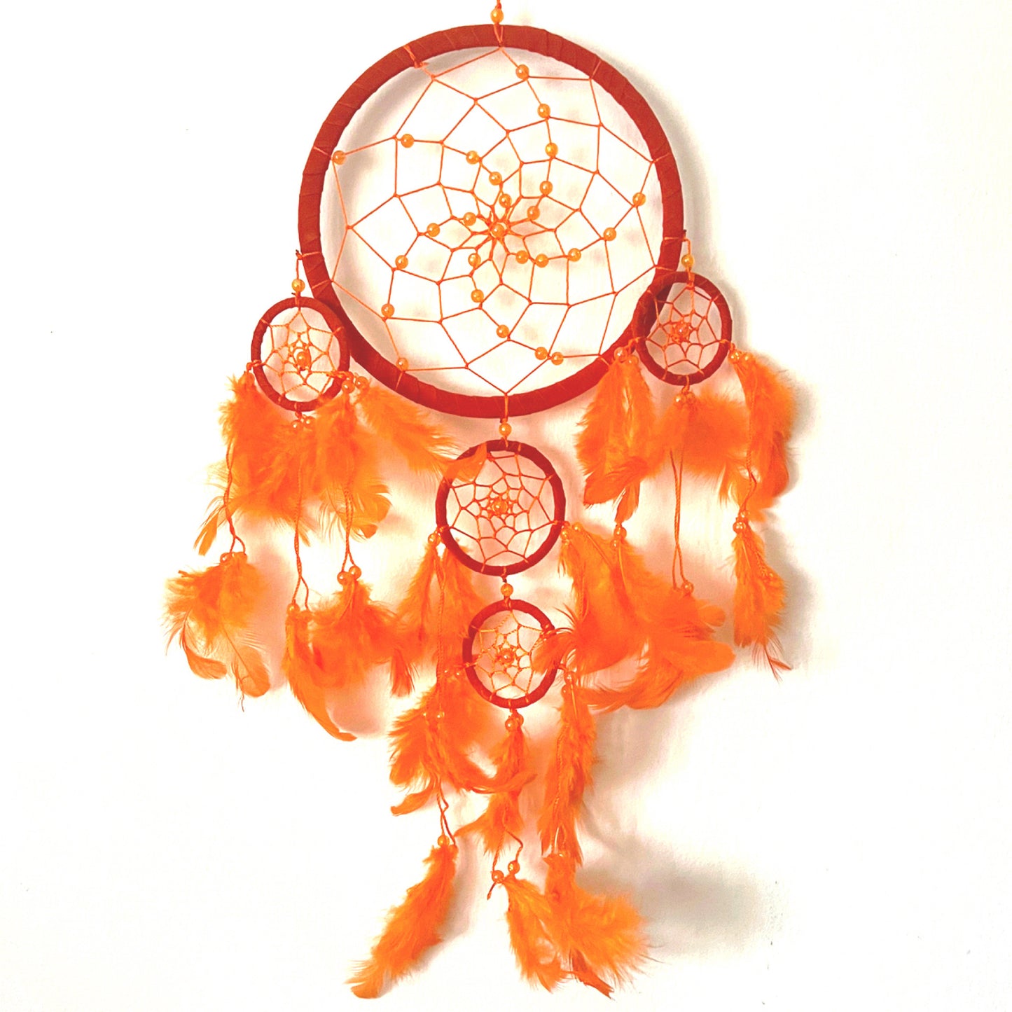 5 x LARGE ORANGE SUEDE LEATHER ROUND DREAM CATCHER