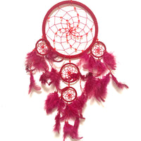LARGE RED LEATHER SUEDE ROUND DREAM CATCHER