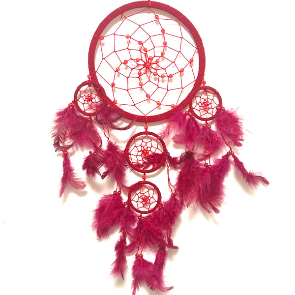 LARGE RED LEATHER SUEDE ROUND DREAM CATCHER