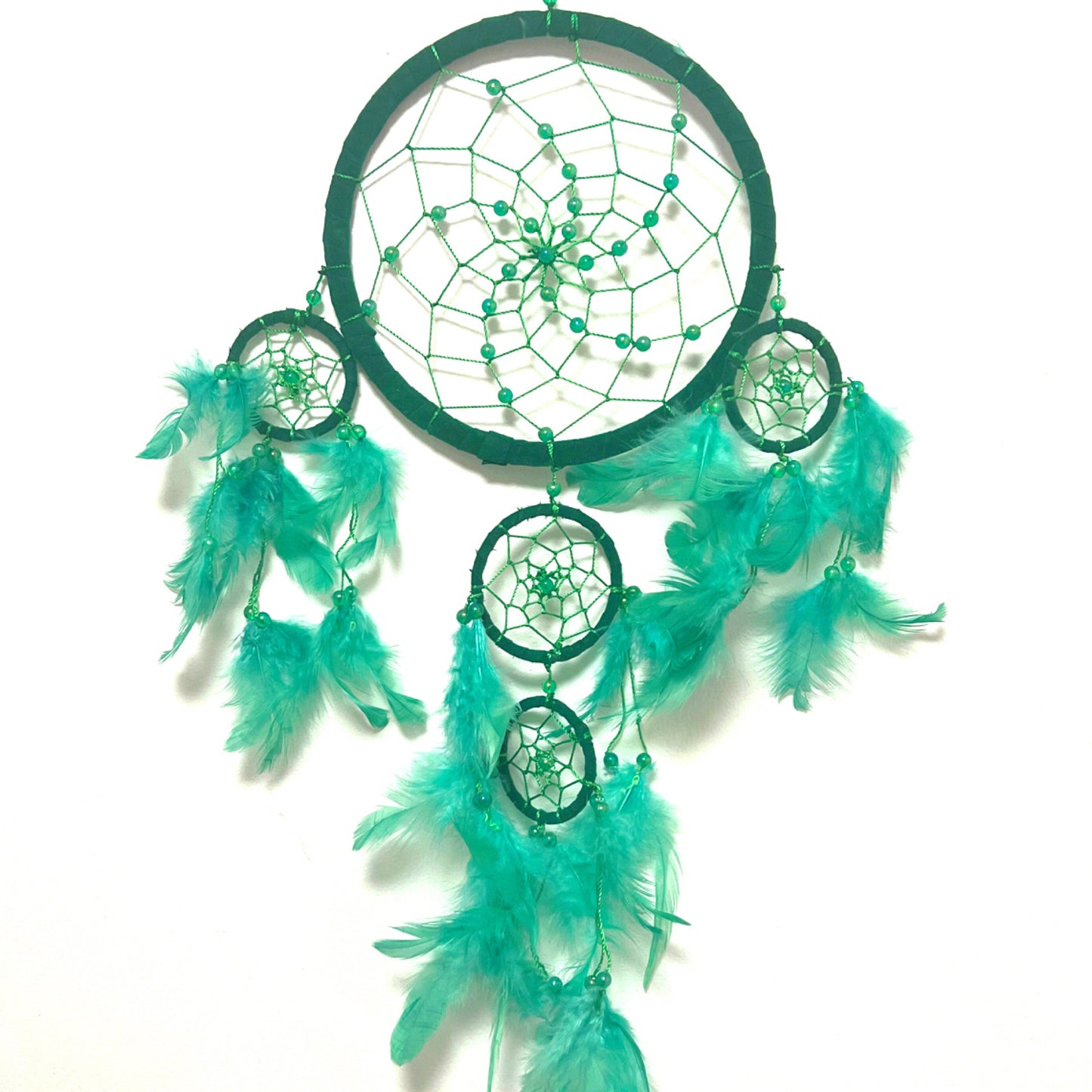5 PIECES LARGE GREEN LEATHER SUEDE ROUND DREAM CATCHER