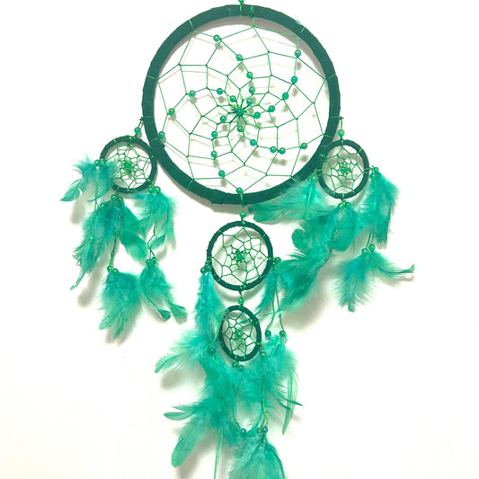 5 PIECES LARGE GREEN LEATHER SUEDE ROUND DREAM CATCHER