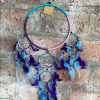 EXTRA LARGE BLUE PINK & PURPLE ROUND DREAM CATCHER 22cm (8.5INCHES) WIDE