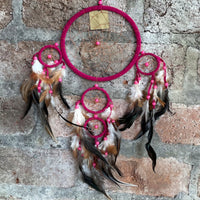 LARGE FUCHSIA PINK SUEDE LEATHER ROUND DREAM CATCHER