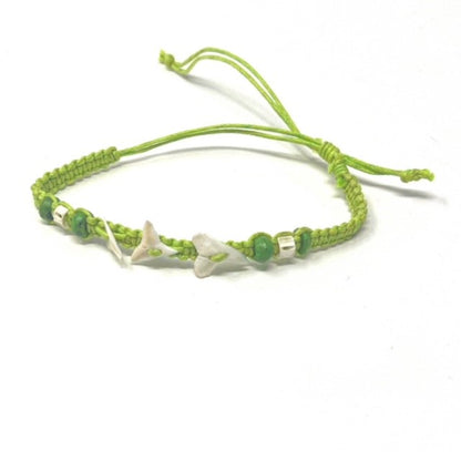 Colourful Cord Tie Up Anklet Bracelet Triple Sharks Tooth and Colourful Beads