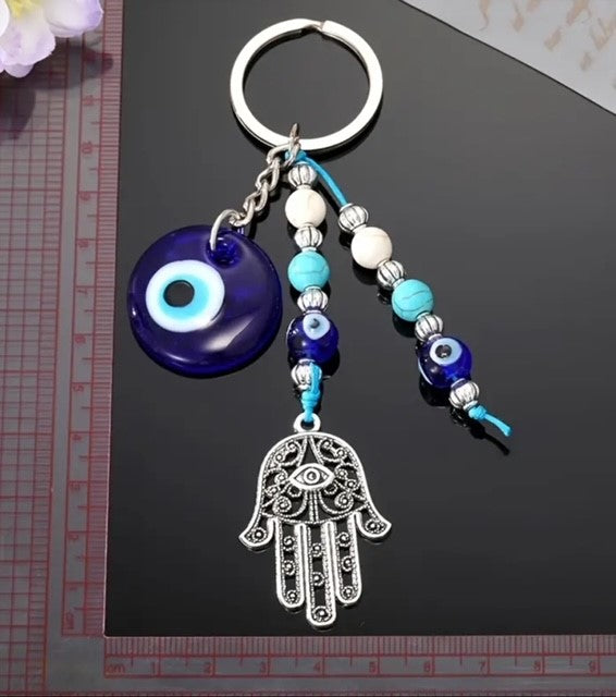 Evil Eye Hand of Hamsa Keyring – Protection & Good Luck Charm, Handcrafted Gift, Stylish Keychain