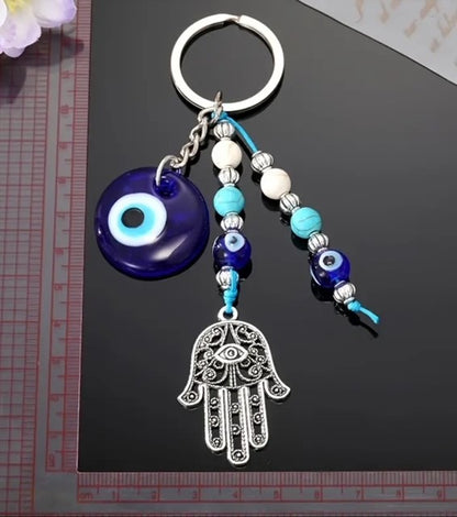 Evil Eye Hand of Hamsa Keyring – Protection & Good Luck Charm, Handcrafted Gift, Stylish Keychain