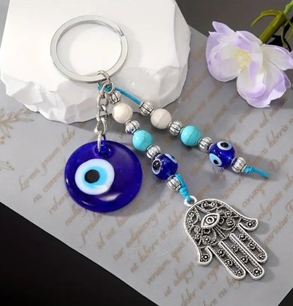 Evil Eye Hand of Hamsa Keyring – Protection & Good Luck Charm, Handcrafted Gift, Stylish Keychain