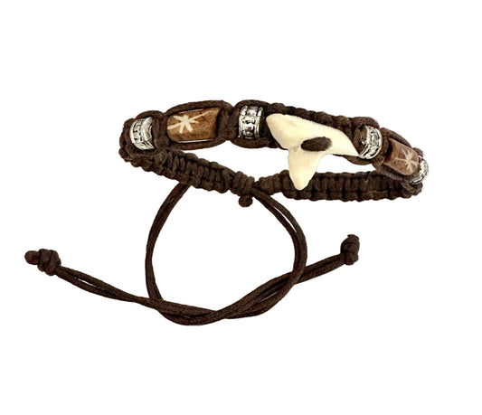 Brown Tie Up Wristband Sharks Tooth Bracelet