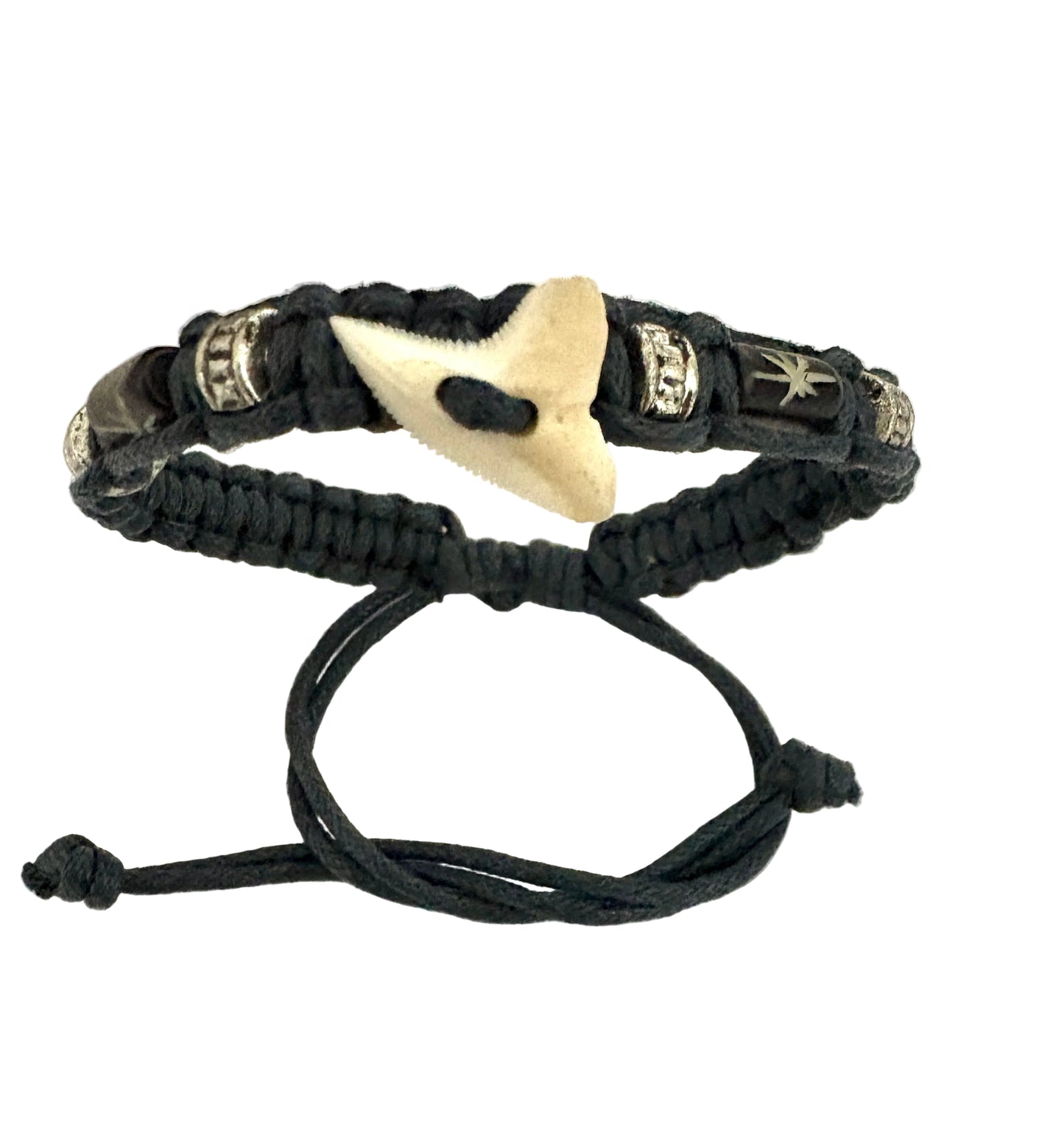 Black Tie Up Wristband Sharks Tooth Bracelet