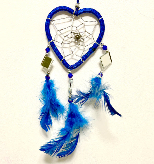 SMALL BLUE HEART DREAM CATCHER WITH MIRRORS