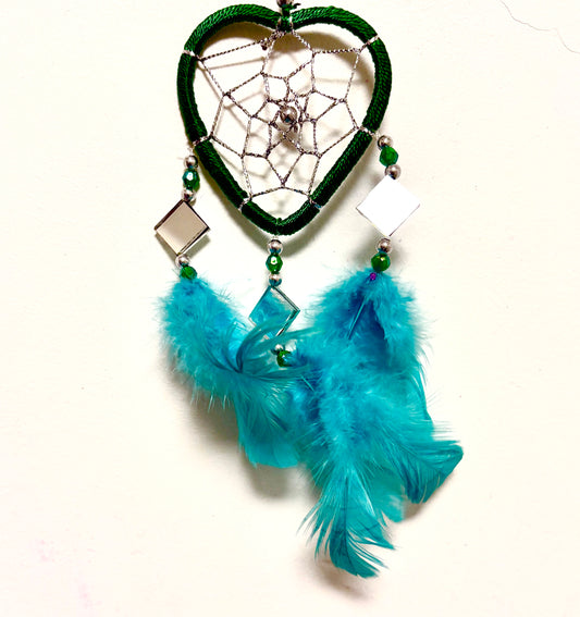 SMALL GREEN HEART DREAM CATCHER WITH MIRRORS