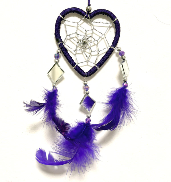 SMALL PURPLE HEART DREAM CATCHER WITH MIRRORS
