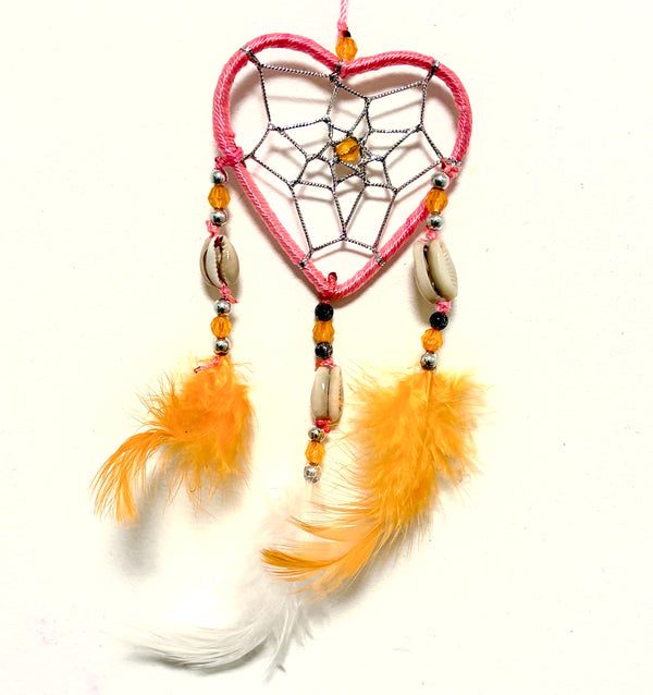 SMALL PEACH HEART DREAM CATCHER WITH SHELL BEADS