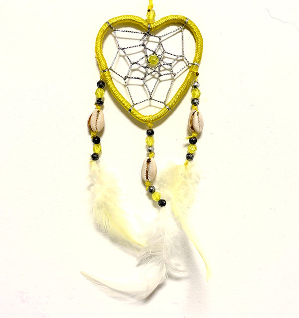 SMALL YELLOW HEART DREAM CATCHER WITH SHELL BEADS